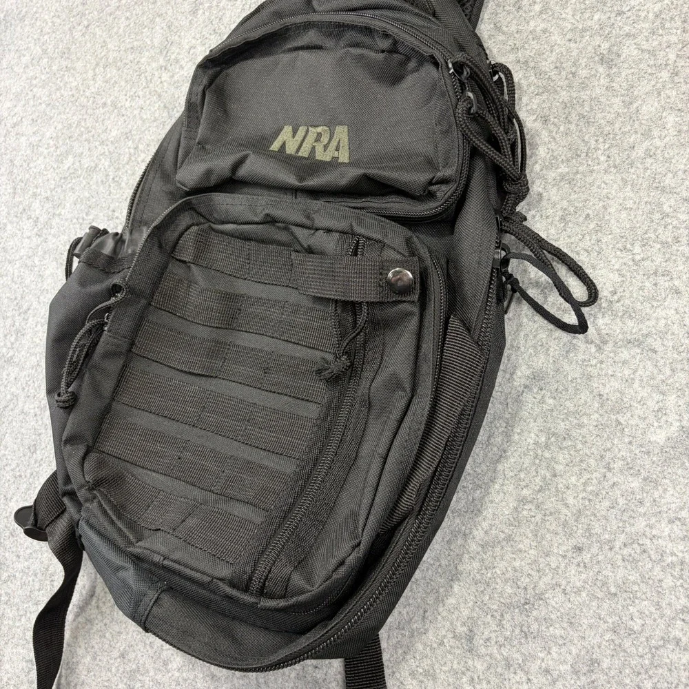 NRA Tactical Sling Backpack Black Molle Canvas One Strap Bag